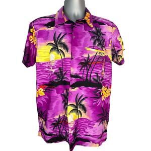 King Kameha Vibrant Colorful Hawaiian Short Sleeve Button Down, Size M